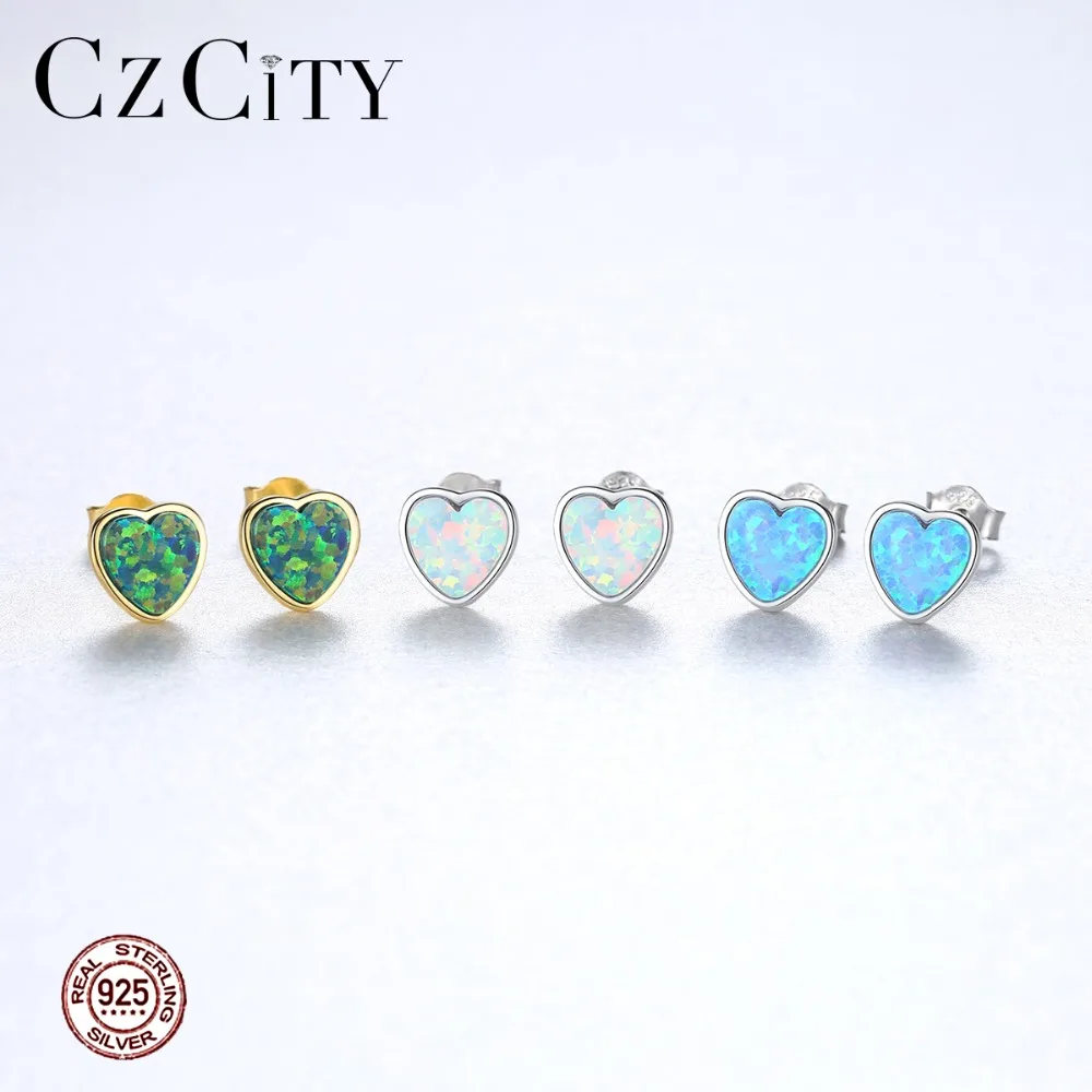 CZCITY 925 стерлингового серебра Lovely Heart ожерелье серьги гвоздики для женщин три Цвет