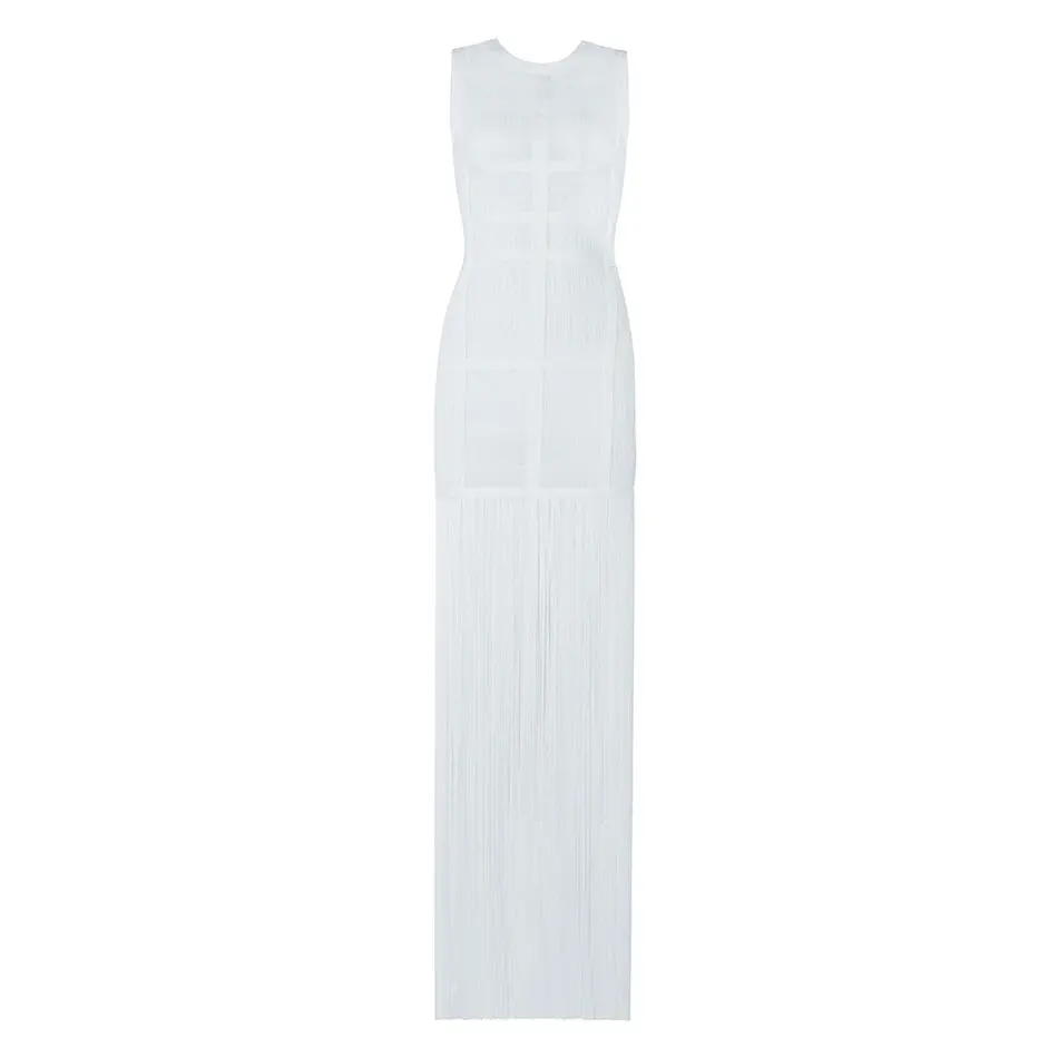 DressBird Для женщин летние Бандажное облегающее для вечеринки платье Vestidos сексуальная без рукавов, украшенные бахромой и кисточками; белый цвет Платье для вечеринки для девочек