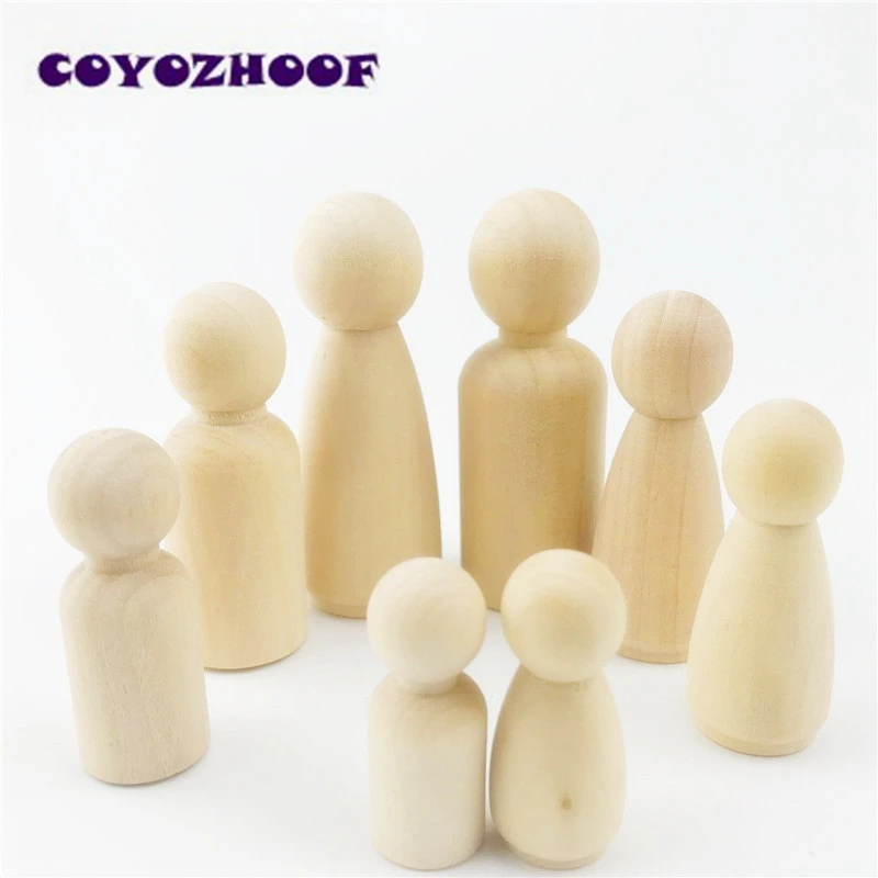 

8Pcs Family Wooden Peg Dolls Unfinished Wood People Small Family Peg Dolls In Muslin Bag DIY Toys Necklace Pendent