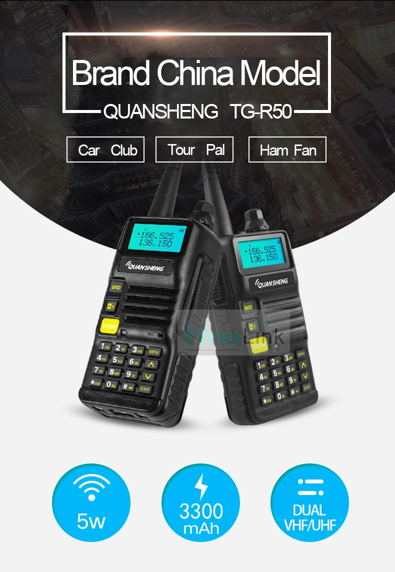 QuanSheng UV-R50 TG-UV2 Walkie Talkie UV-R50-2 UHF VHF 5 Вт двухстороннее радио 3300 мАч портативное Quansheng UV-R50(-1) Ham Radio TG-UV50R