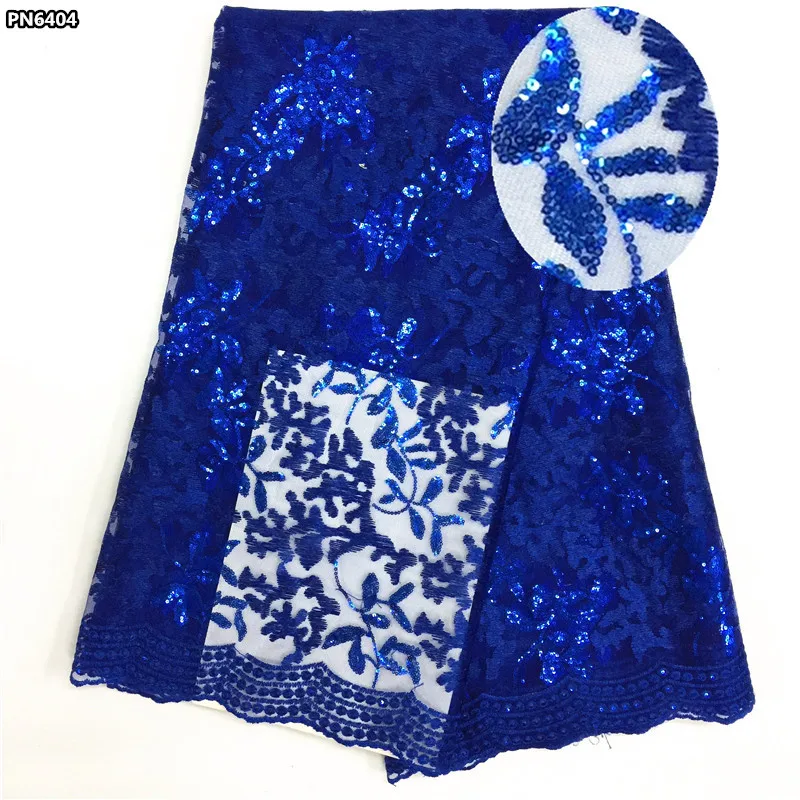 

High quality royal blue African lace fabric sequins french tulle lace fabric 2017 latest arrival hot sale 5 yards for dress PN64