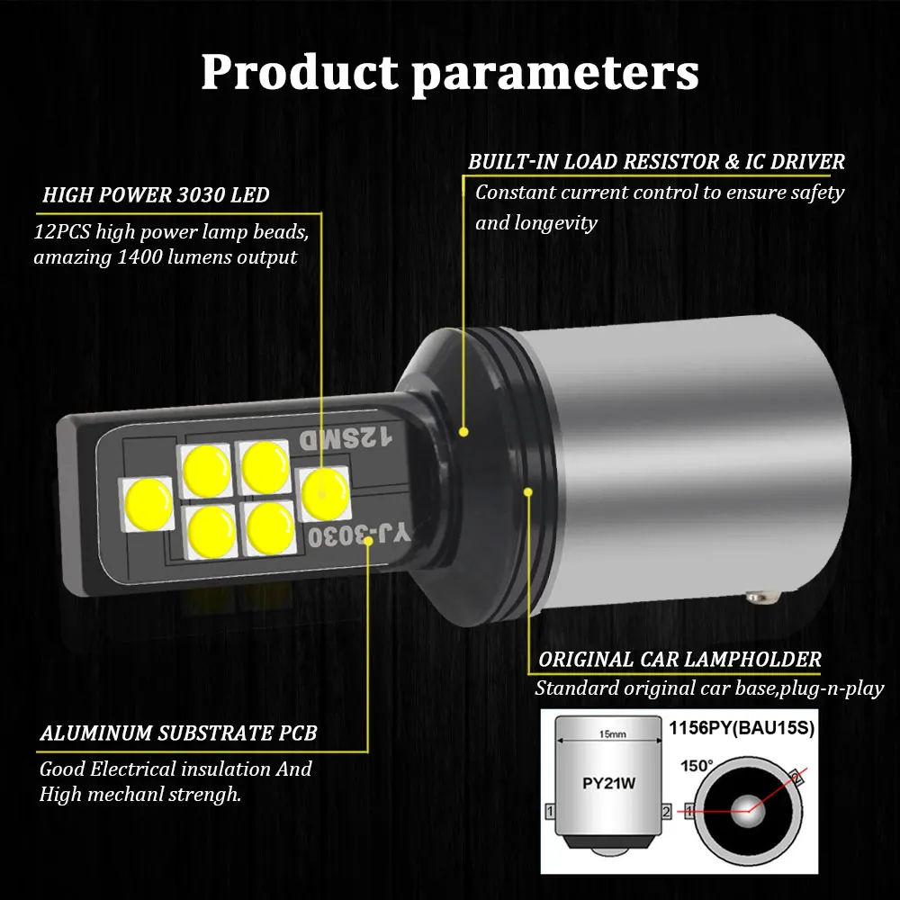 KAMMURI PY21W светодиодный 1156 BAU15S P21 car led фонарь для автомобиля DRL поворотник резервные