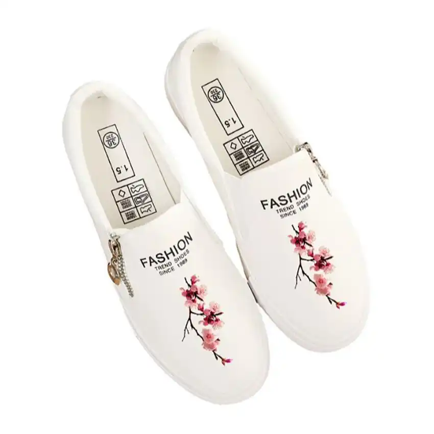 casual solid color zipper decoration canvas loafers