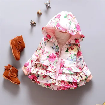 

BibiCola 2019 baby girls jacket winter flower printing hooded coats kids girls parkas outwear jacket girls coat toddler clothing