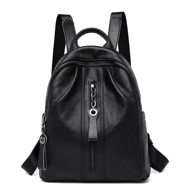 Женские кожаные рюкзаки высокого качества, женский рюкзак, винтажный рюкзак, женские школьные сумки для девочек-подростков - Цвет: Black