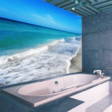 Фото обои современный простой пляж ландшафт с морскими волнами Настенная Наклейка ванная комната водонепроницаемый фон обои для стен 3 D