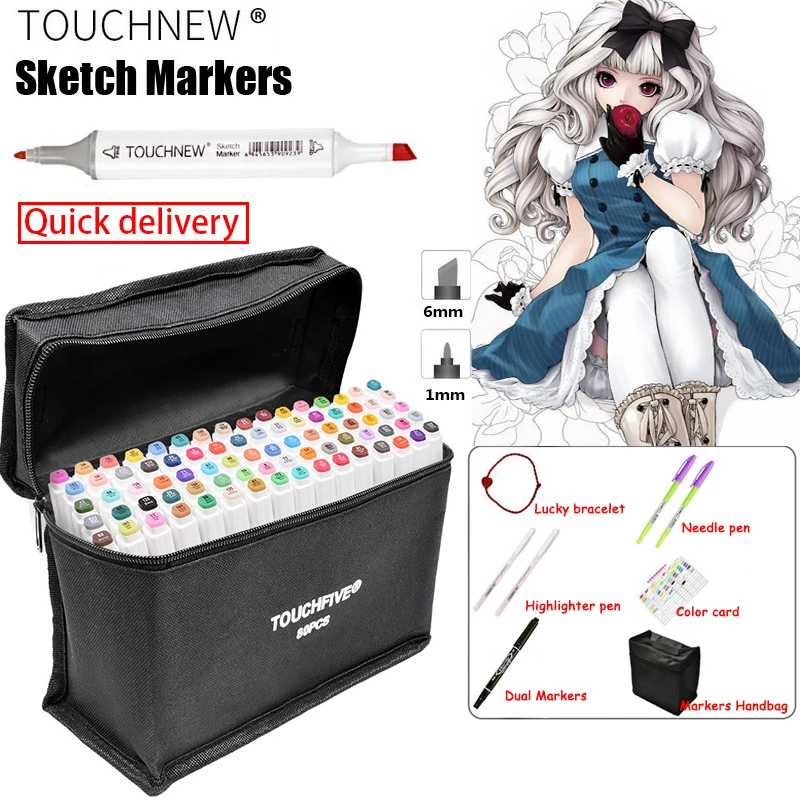 

TOUCHNEW 30/40/60/80/168Colors Pen Marker Set Dual Head Sketch Markers Brush Pen For Draw Manga Animation Design Art Supplies