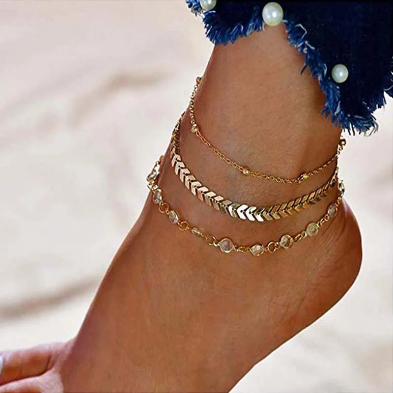 

Fashion Crystal Anklet Barefoot Vintage Handmade Multi-layer Ankle Bracelet Chain For Women Party Summer Beach Foot Accessories