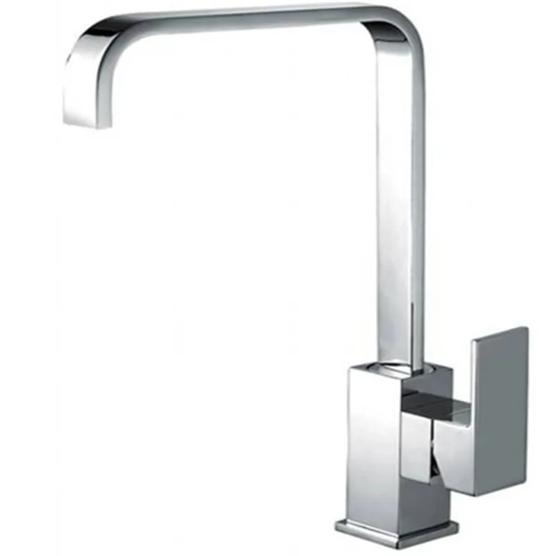 Xueqin Modern Chrome Solid Brass Kitchen Sink Mixer Tap Square Single Lever Faucet 360 Rotation Fast