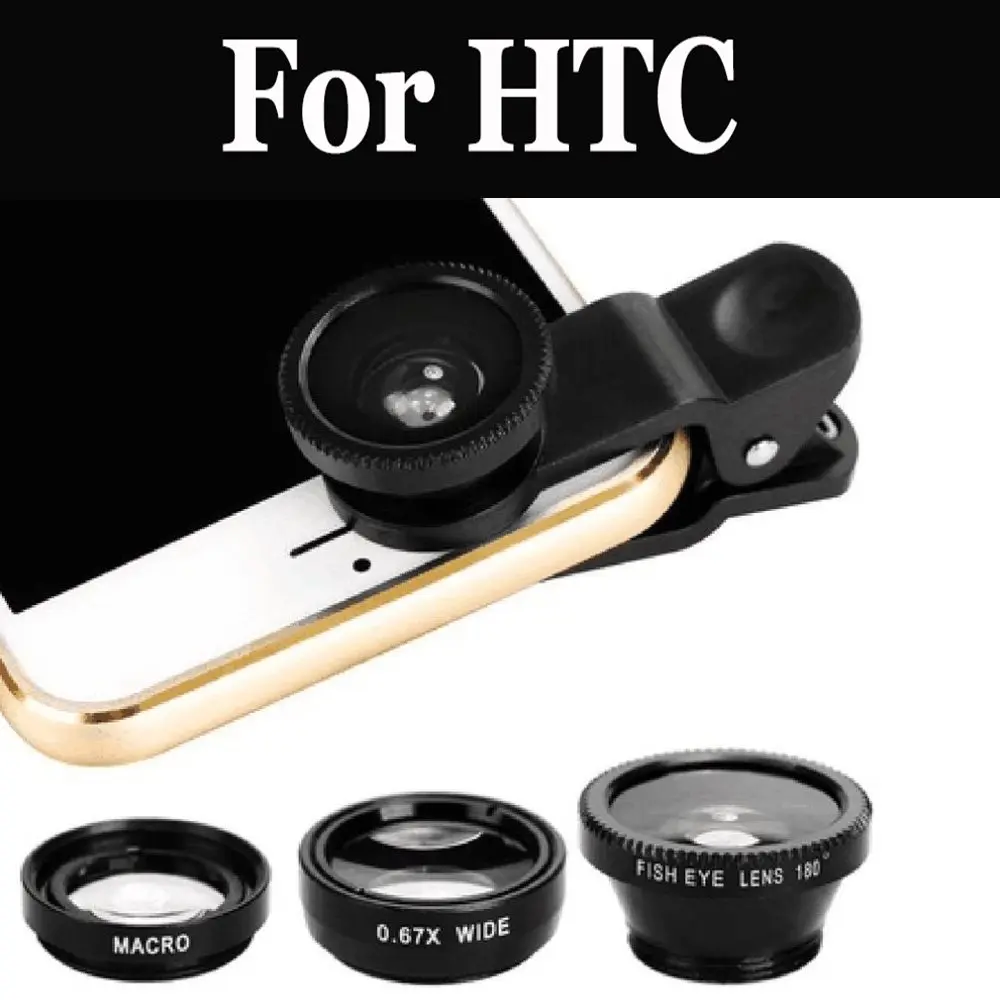 

3In1 Wide Angle Macro Fisheye Lens Mobile Phone Kit For HTC Desire 828 830 628 530 630 12 12+ U11 EYEs One S9 Desire 10 Pro