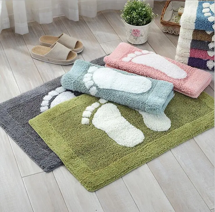 Pink 100 Cotton Living Room Mat Feet Pattern Soft Rectangle Rug Home