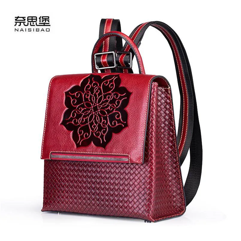 Dos Qualité De Femmes Cuir Naisibao Top Sac 2018 À Designer Rouge Mode Nouvelles En Relief Marque ABwwOWqHn
