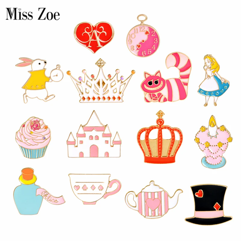 

Miss Zoe Fairy Tale Alice's Adventures in Wonderland Brooches Button Pins Denim Jacket Pin Badge Jewelry Gift for Kids Girls