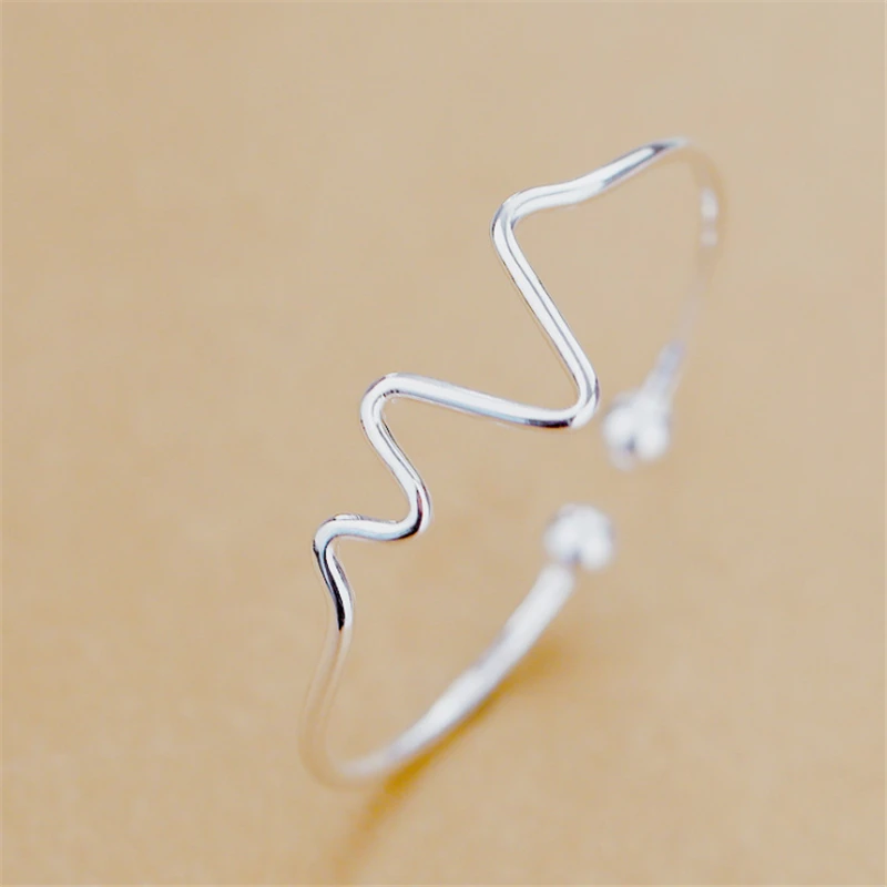

luxury brand 925 sterling silver bangles for women heart beating wave indian bangles jewelry designer bracelet femme 2019