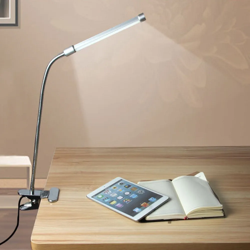 

5w Flexible USB Clipper Clip on Adjustable Multi-Angles LED Lamp Eye Protection Reading Light Table Lamp Desk Light Silver