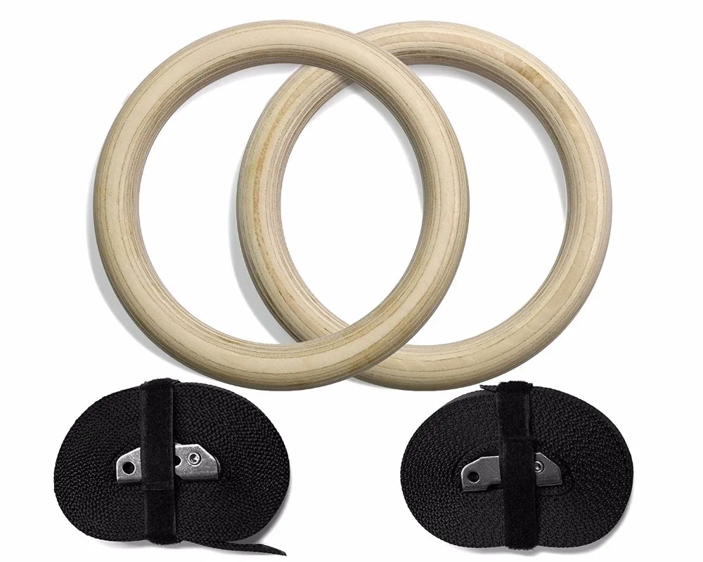 

Rhythmic Gymnastics Ring Wood Rings 28mm Exercise Fitness Gym crossfit strength training with Buckles Straps 2 pcs