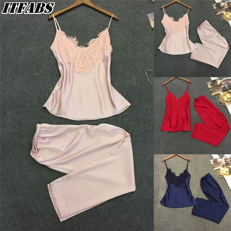 2 шт. сексуальные женские шелковые повседневные свободные топы Babydoll штаны ночная