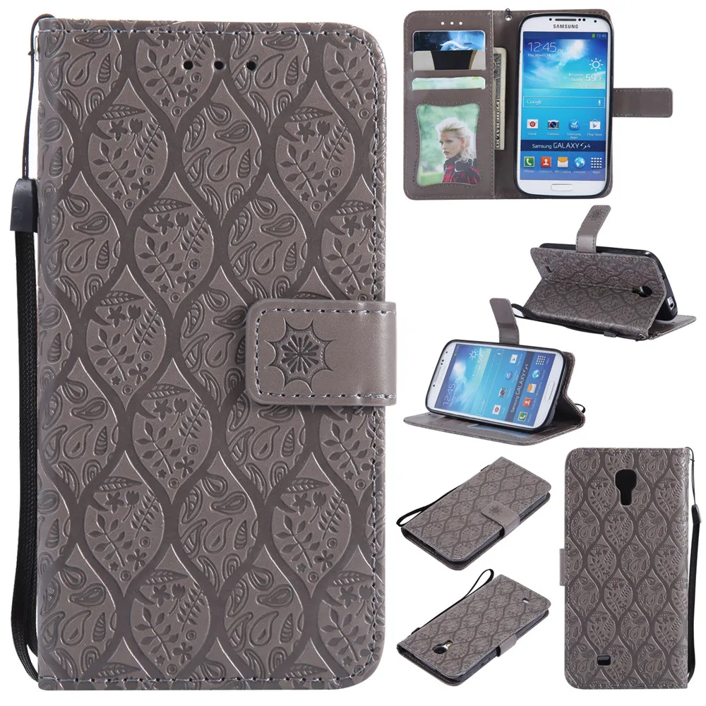 

3D Embossed Rattan Flowers Flip Case For Samsung Galaxy S4 PU Leather Silicone Luxury Wallet Holster Cover For Samsung S4 I9500
