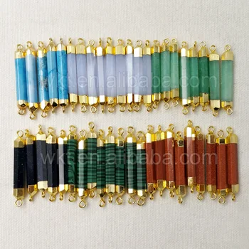 

WT-P554Polished Natural Quartz Crystal Double Terminated Point Connector With Both Side Golden Cap