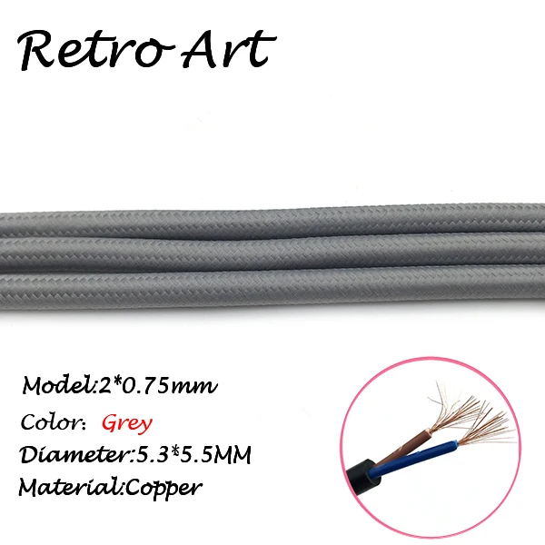 Красный тканевый покрытый ЦВЕТНОЙ кабель винтажный Электрический провод кабель плетеный тканевый кабель - Цвет: Grey