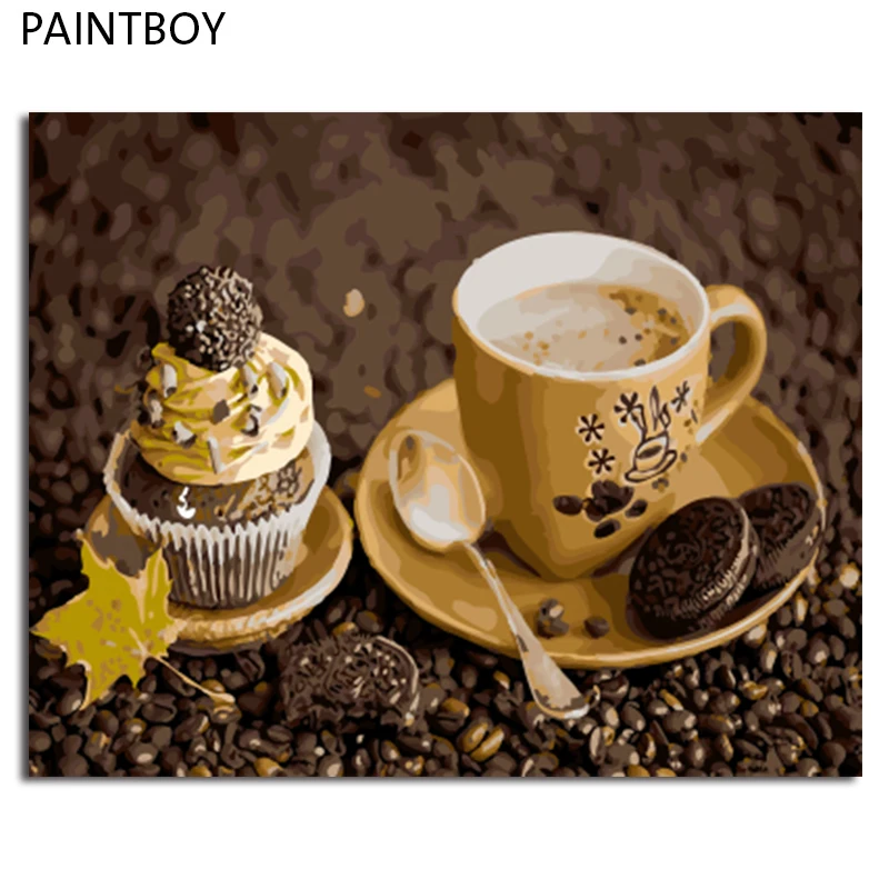 

PAINTBOY Framed Pictures Painting By Numbers of Coffee Handwork Canvas Oil Painting Home Decor For Living Room GX4179