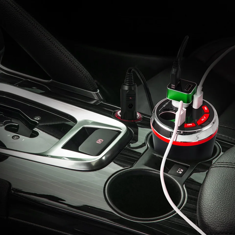 Автомобильное зарядное устройство, тип чашки, Bluetooth, fm-передатчик, автомобильный комплект с двойным прикуривателем, двойной USB зарядное устройство, автомобильный музыкальный mp3-плеер