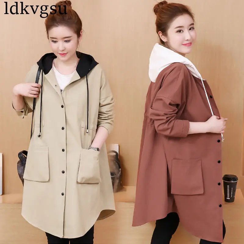 vent À Coupe Harajuku Long Hong La Taille Plus A1466 khaki Femelle Tranchée 2018 Kaki Armygreen Femmes zhuan Manteau Se Coréenne Automne Pardessus Printemps Capuche xqxXOY