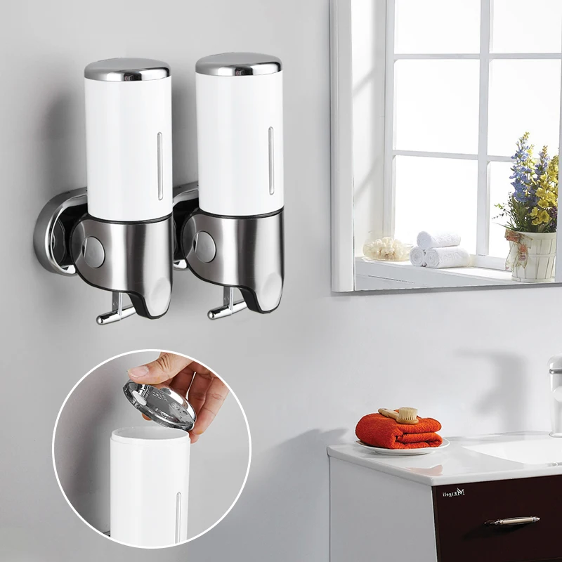 Liquid Soap Dispenser Wall Mounted 500ml Shower Gel Shampoo Dispenser Detergent Triple Hand Hotel Mall Kitchen Hand Soap Bottle