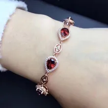 Верность природные Мозамбик гранат Браслеты S925 серебро Блестящий ювелирных украшений для женщин Свадебные натуральный красный драгоценный камень