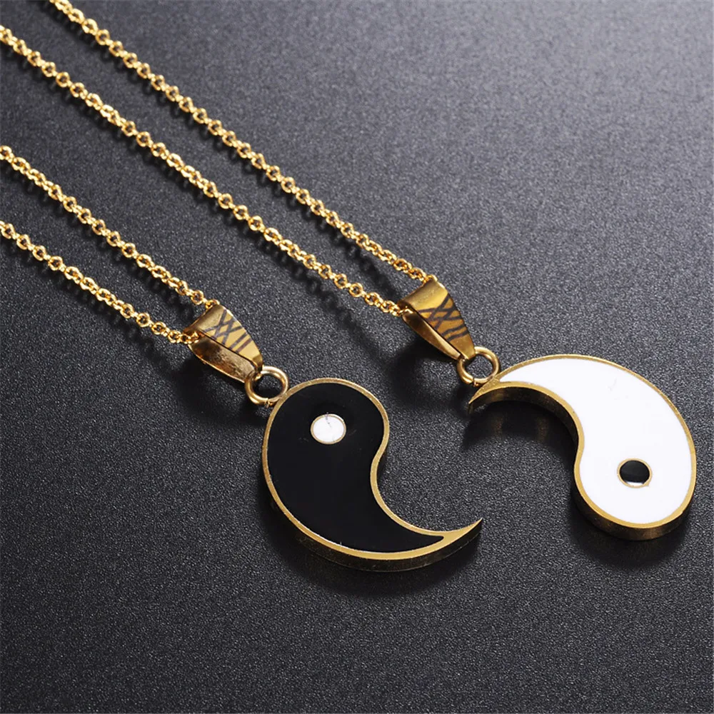 Комплект из 2 предметов кулон нержавеющей стали Yin Yang ожерелье пазл подарок на