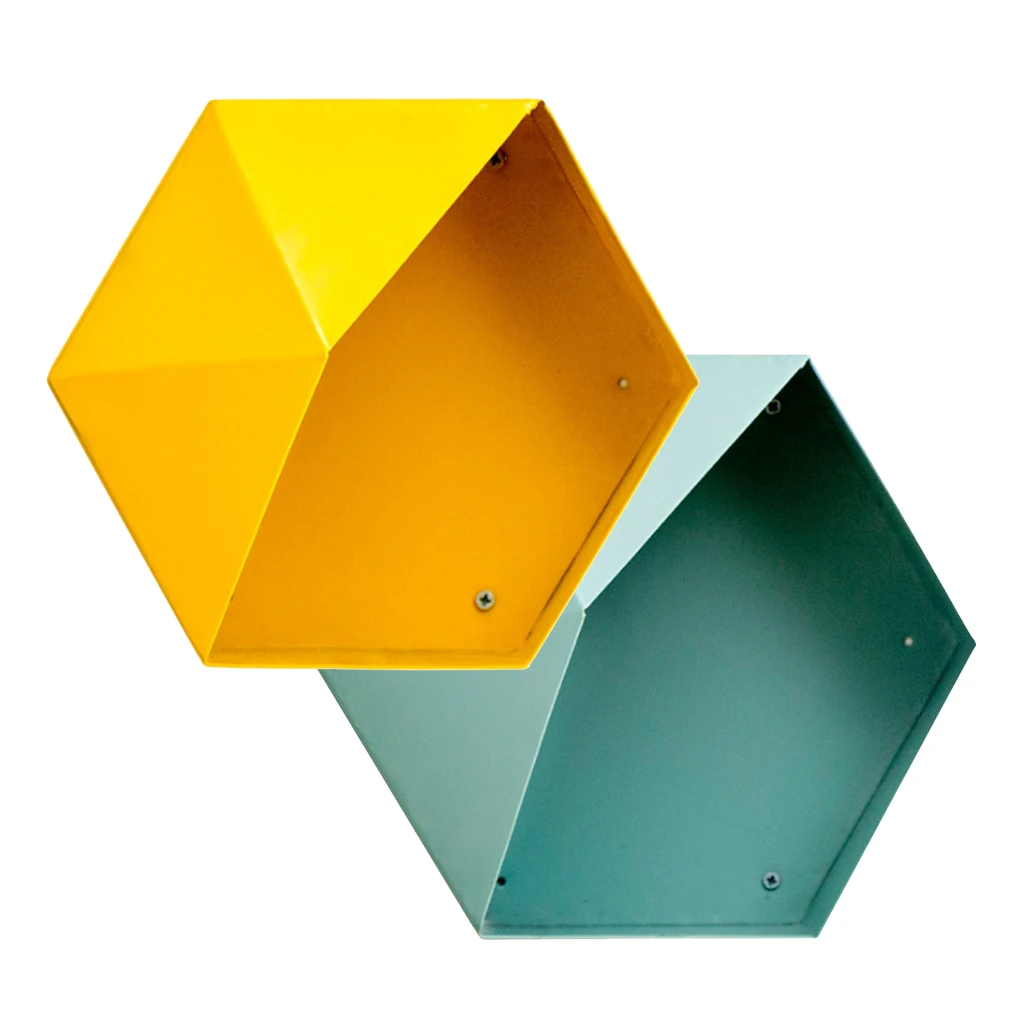 2 Pieces Wall Mounted Iron Hexagon Flower Plant Display Rack Planter Units Home Decor