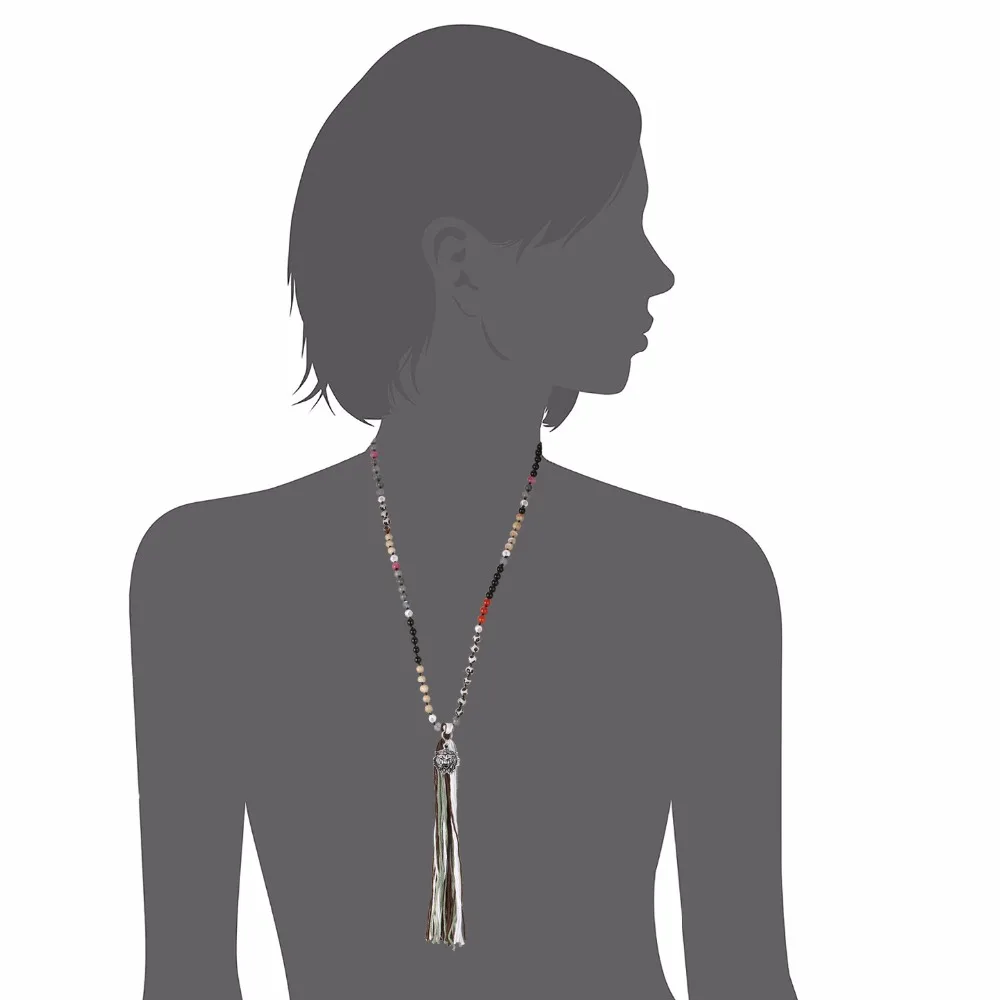 eManco Ethnic Style Charms Long Tassel Necklace & Pendants for Women Multicolor Semi-Precious Stones Fashion Jewelry