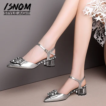 ISNOM Crystal Heels Sandals Women Leopard Summer Sandals Genuine Leather Shoes Female Strange Style Pointed Toe Wedding Shoes ISNOM Crystal Heels Sandals Women Leopard Summer Sandals Genuine Leather Shoes Female Strange Style Pointed Toe Wedding Shoes