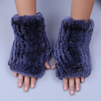 2018 Fashion Real Rex Rabbit Fur Women's Winter Gloves Genuine Fur Mittens Girl Fingerless Gloves Wrist Warmer Elastic Fluffy