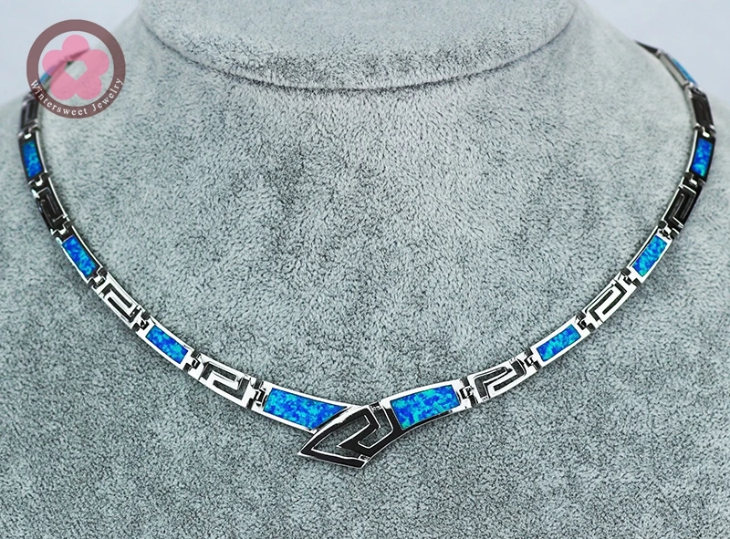 Silver plated Blue Opal Gemstone Necklace for Women JLN010 Luxury Fashion Greece