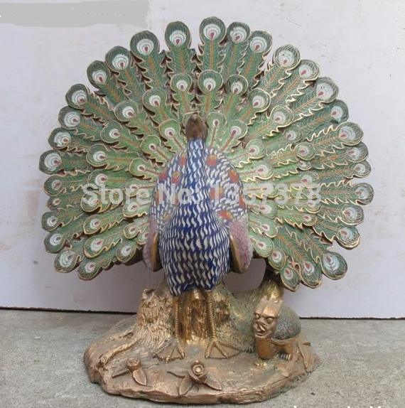 

shitou 00356 Chinese Royal 100% Bronze handwork cloisonne Peacock Dragon Turtle statue