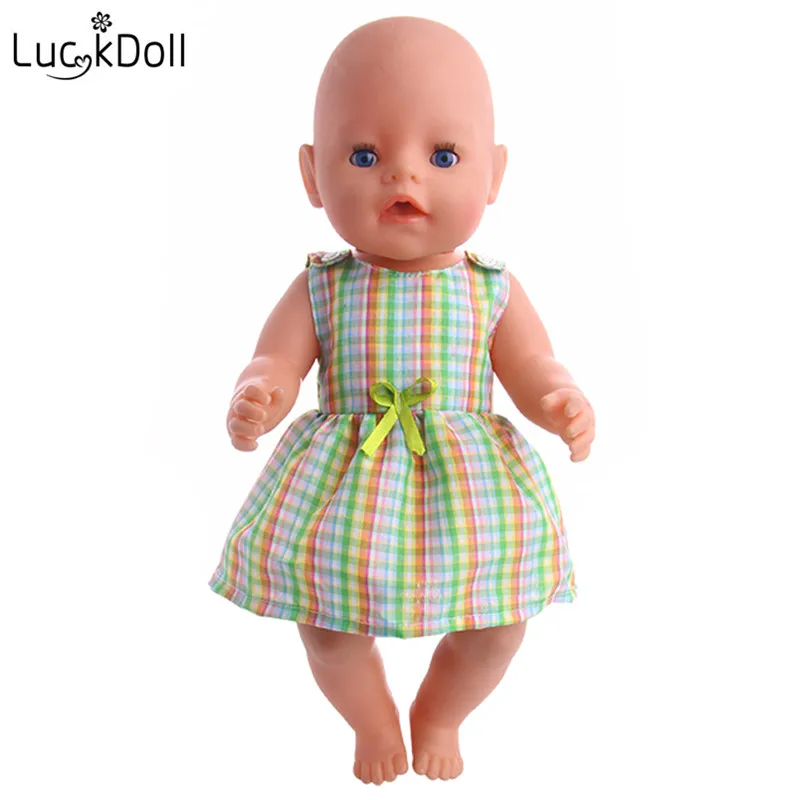 

LUCKDOLL Sleeveless Dress With Tartan Fit 18 Inch American 43cm BabyDoll Clothes Accessories,Girls Toys,Generation,Birthday Gift