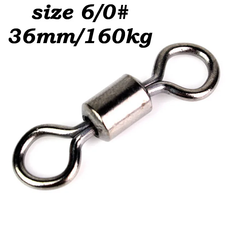 200pcs Rolling Swivel Fishing Snap 36mm/160kg Size 6/0 Fishing Bait