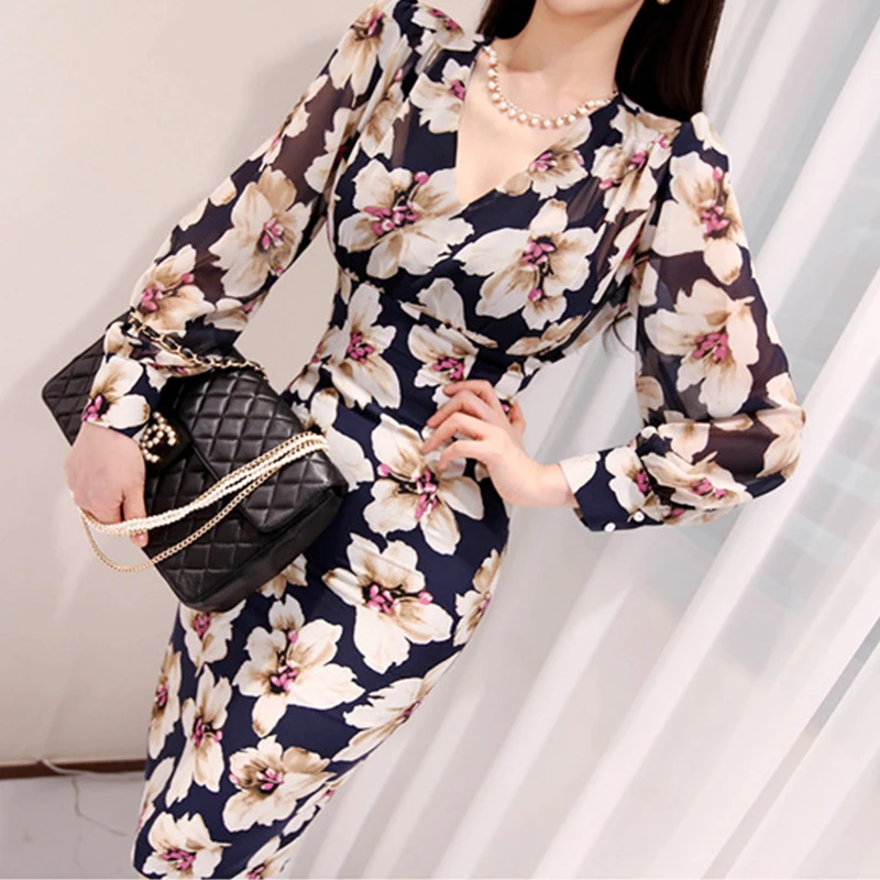 

Fashion elegant elegant slim women dress new arrival summer dress OL office casual sexy club print pencil dress gift a necklace