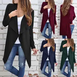 Женские трикотажные длинные Джемперы Куртки теплое пальто верхняя одежда дамы трикотаж пальто-кардиган