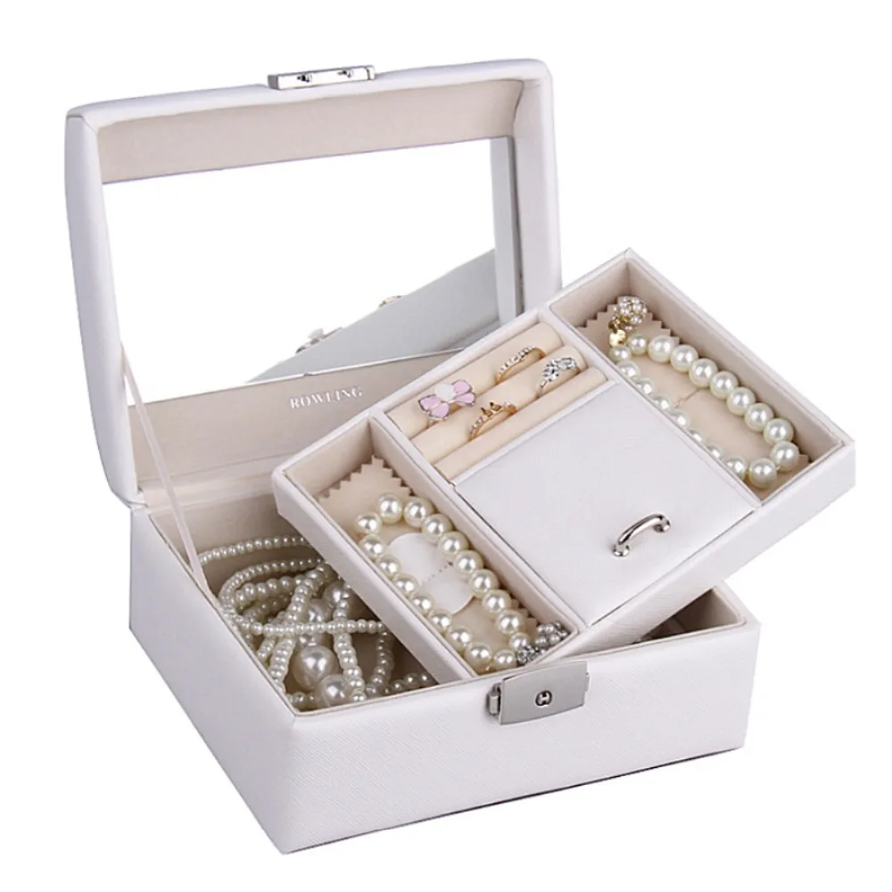 Velvet Ring Box Leather Jewelry Bag Cufflinks Display White Black PU Earring Case Bracelet Holder Mirrored Jewellery Tray ZG029