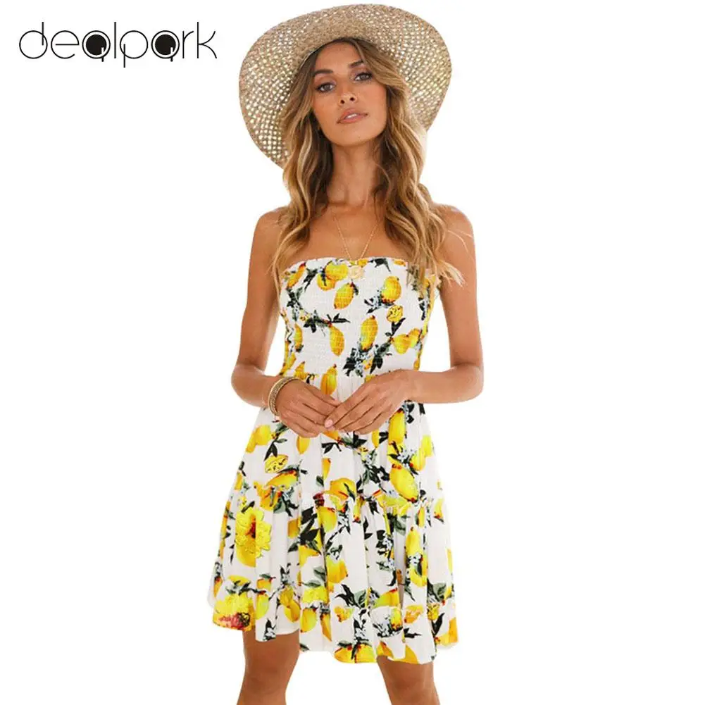Aliexpress.com : Buy Sexy Mini Swing Dress Women Strapless Floral Lemon