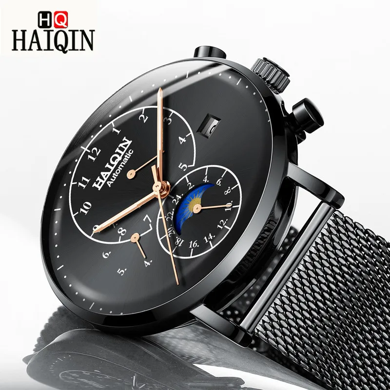 ووتش الرجال HAIQIN 2019 التلقائي الأزياء الفاخرة ساعة الرجال توربيون للماء ساعات آلية أعلى العلامة التجارية Relogio Masculino