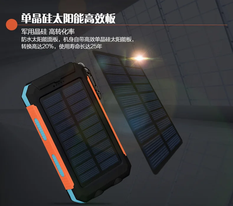 Портативный внешний аккумулятор LiitoKala на солнечной батарее 20000 мАч для Xiaomi 2 Iphone