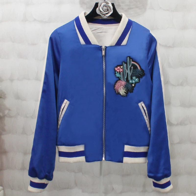 

Autumn Bomber Jacket Women Cactus Embroidery Streetwear Short Coat Loose Baseball Jackets