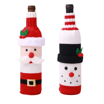 

Christmas Decorative Wine Bottle Covers Knitted Santa Claus Snowman Deer Bottle Cover Clothes Decor Set Gift for Xmas Party