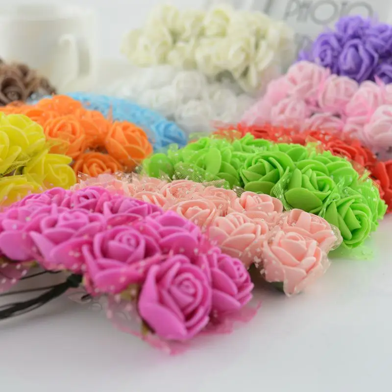 

144pcs Artificial Flowers For Wedding Party Supplies Car Decoration Handmade DIY Wreath Bridal fake Mini Foam simulation Rose