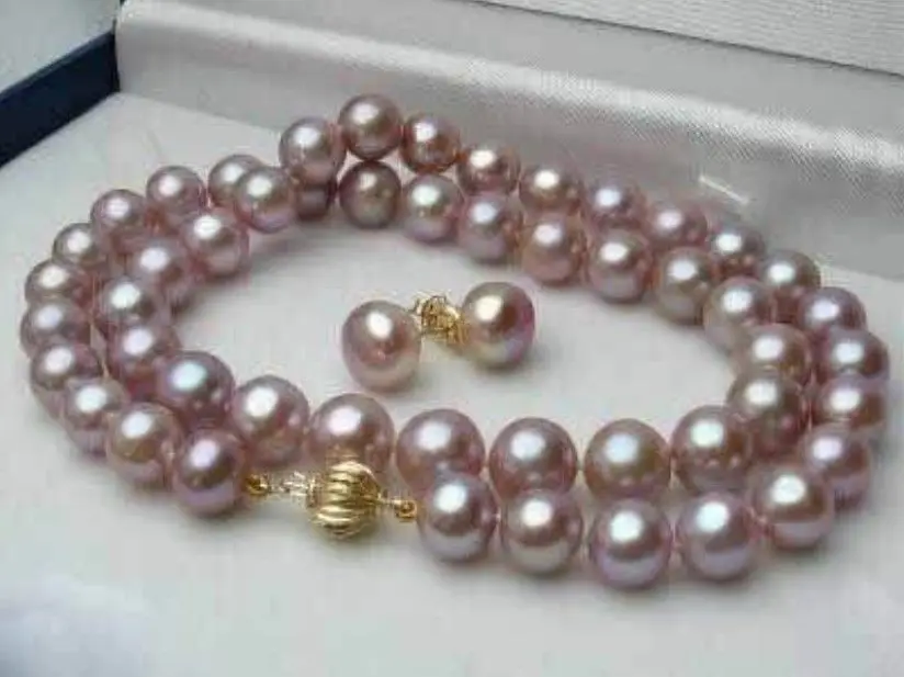 Горячая Распродажа, > 7-8 мм Ожерелье из натурального фиолетового культивированного жемчуга Akoya 18 ''+ набор сережек, модные украшения для свадебной вечеринки