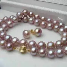 Горячая Распродажа, > 7-8 мм Ожерелье из натурального фиолетового культивированного жемчуга Akoya 18 ''+ набор сережек, модные украшения для свадебной вечеринки