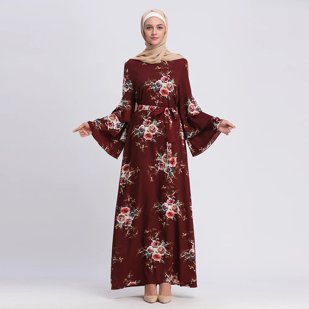 Принт в мусульманском стиле абайя с расклешенными рукавами платье длинный халат Платья Туника кимоно Рамадан мусульманская молитвенная Одежда услуги поклонения